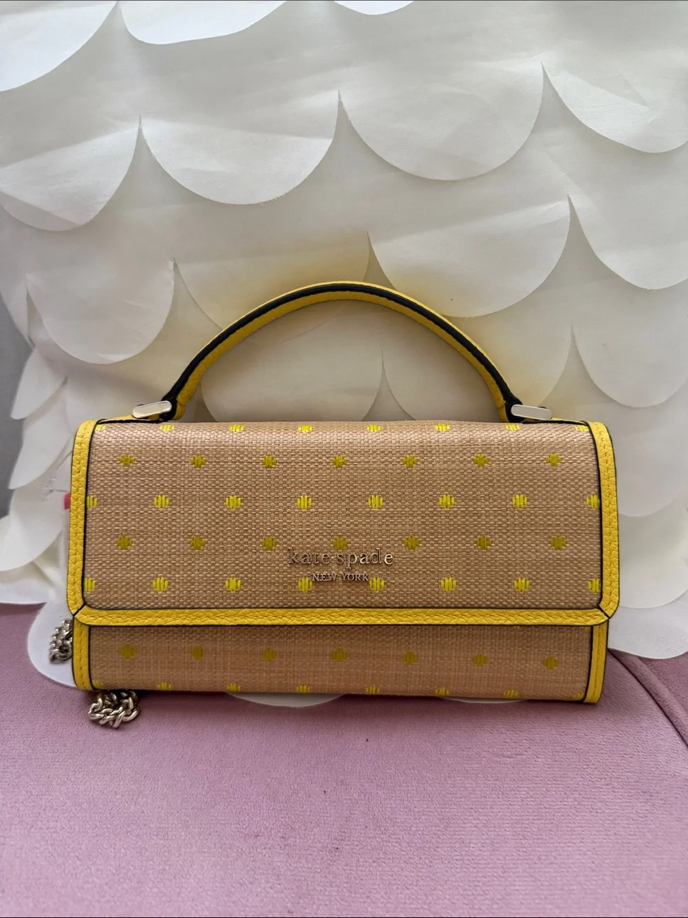 kate spade Beige Crossbody with Yellow Trim and Polka Dot Detail